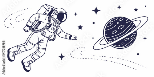 An astronaut floating in space with a planet in the background