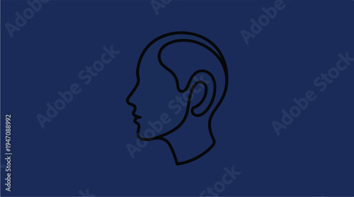 Minimalist Line Art Profile of a Human Head on a Blue Background.