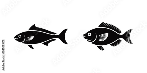 Two Fish Icons – Black Silhouettes for Aquatic Design