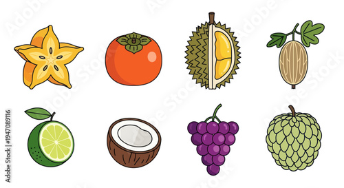 Colorful tropical fruits isolated on white