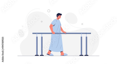 Patient walking with parallel bars for physical therapy and rehabilitation