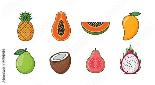 Colorful tropical fruits isolated on white