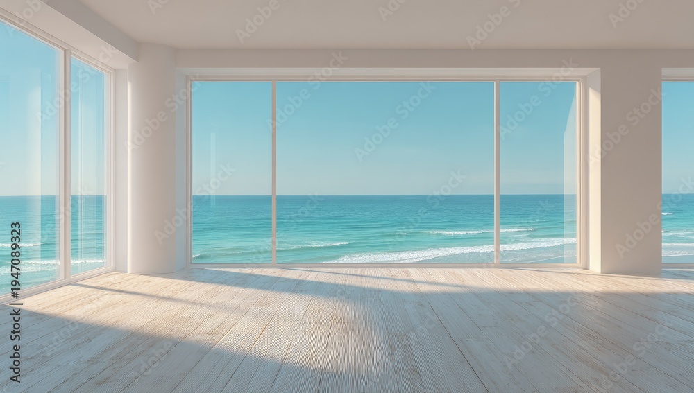 Fototapeta premium Modern Luxury Beachfront Apartment with Panoramic Ocean Views.