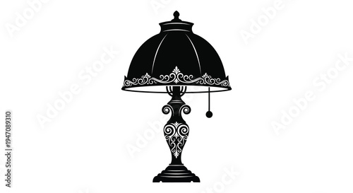 An ornate vintage table lamp is depicted in a stark black design showcasing elegant details a silhouette