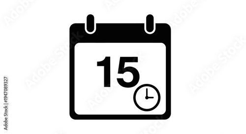 Calendar date 15 with clock icon in minimalist style
