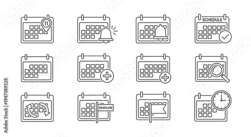 Calendar line icons set for scheduling and planning