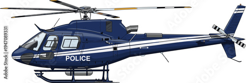 Professional Blue Police Helicopter Illustration With White Racing Stripes And Modern Design Isolated On White Background For Aviation Law Enforcement