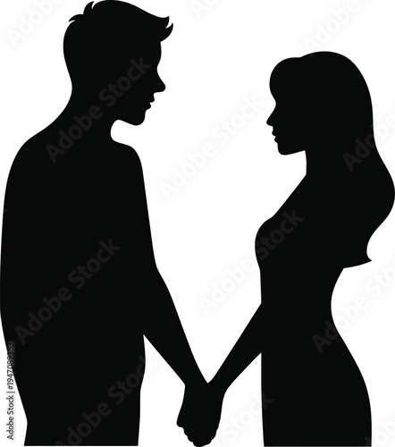 Romantic Couple Facing Each Other Silhouette Relationship Illustration