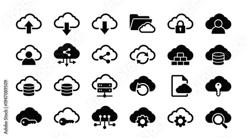 Cloud computing icons set for data technology and network services