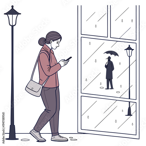 Woman walking down the street looking at her phone