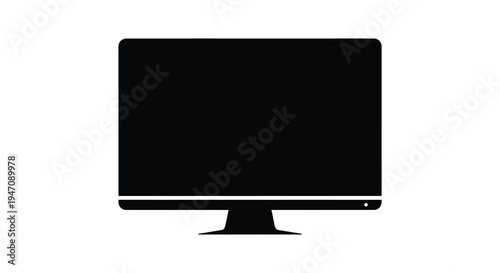 A stark black silhouette of a modern computer monitor with a flat screen and minimal bezel silhouette
