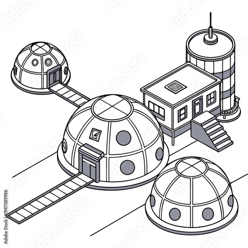 A futuristic space station with domed modules