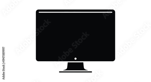 A stark black silhouette of a modern computer monitor with a simple stand and thin bezel silhouette