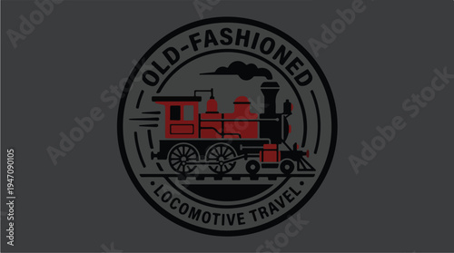Old Fashioned Locomotive Travel Emblem.
