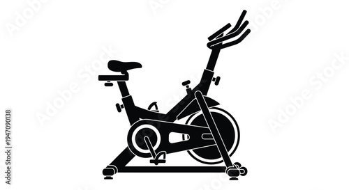 A stark black silhouette of a modern stationary exercise bike emphasizing its mechanical form silhouette high quality professional