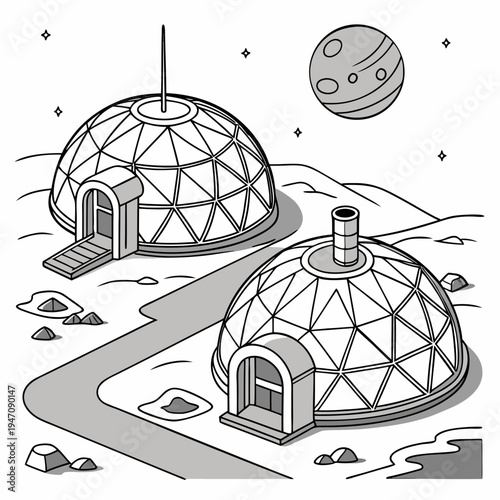 Dome shaped houses on a distant planet