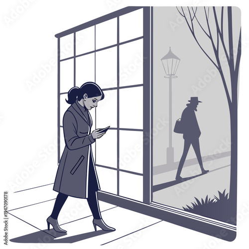 Woman walking while looking at her phone