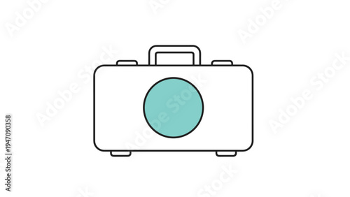 Outline of a suitcase or briefcase with a bright blue circle in the center for travel business and luggage storage concepts.