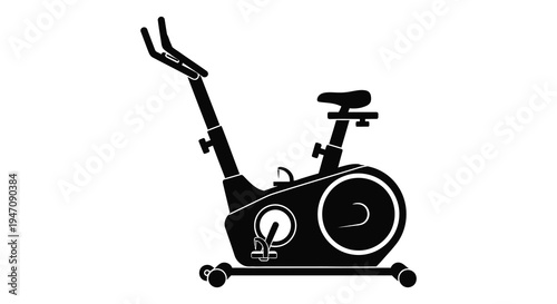 A sleek black exercise bike is depicted in a minimalist style showcasing its form as a silhouette