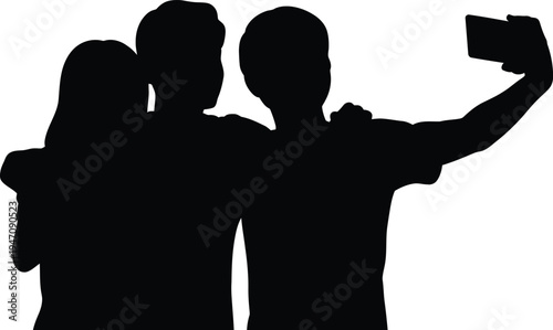 Couple Taking Selfie Silhouette Social Media Lifestyle Illustration