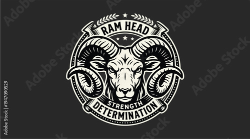 Ram Head Emblem with Strength and Determination Text.