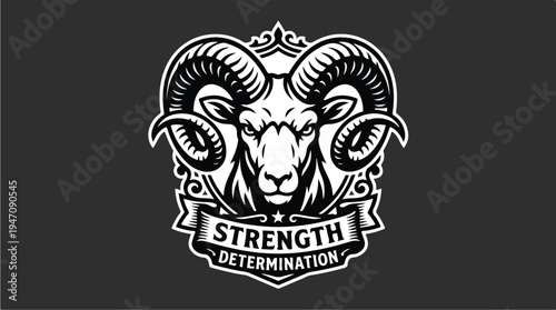 Ram Head Emblem Strength Determination Vector Art.