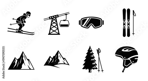 Collection of ski and snowboard resort icons
