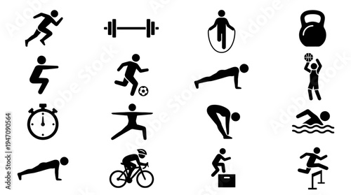 Collection of sport and fitness exercise activity icons