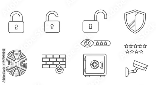 Collection of security and data protection outline icons