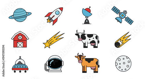 Cosmic and terrestrial icon set