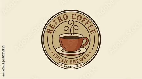 Retro Coffee Fresh Brewed Since 1976 Emblem.