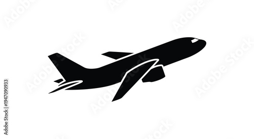 A sleek black airplane soars through the air depicted in a dramatic minimalist silhouette high quality professional detailed