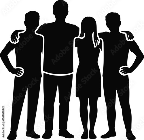 Group of People Standing Together Teamwork Silhouette Illustration
