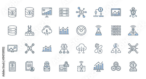 Data network icons for business and finance