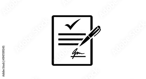 Document signing icon with pen, checkmark, and signature