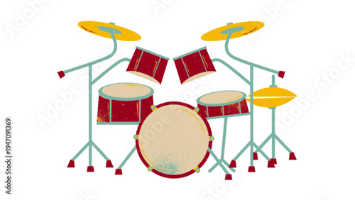 Vintage Style Acoustic Drum Kit Illustration Isolated on White