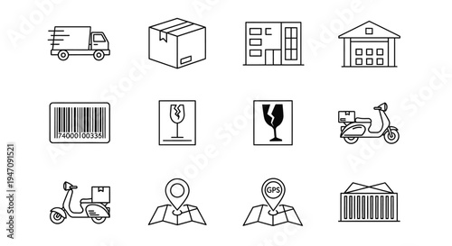 E-commerce logistics delivery outline icon set