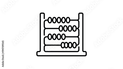 Simple Line Art Icon of an Abacus for Counting and Calculation.