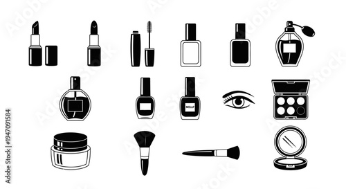 Essential beauty and makeup products flat style icons set