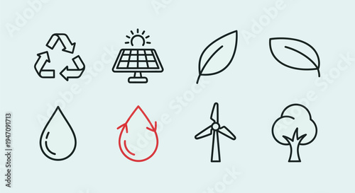 Eco friendly icons recycling solar wind and nature