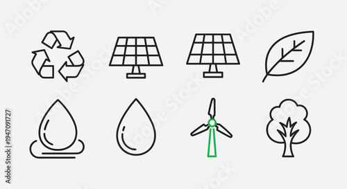 Eco friendly icons recycling solar wind energy