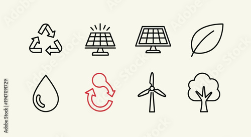 Eco friendly icons solar energy and recycling