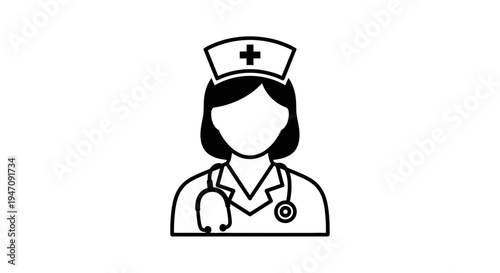 Female nurse icon with stethoscope and medical cap