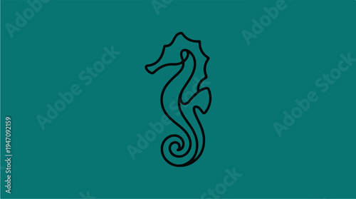 Stylized Seahorse Silhouette on Teal Background.