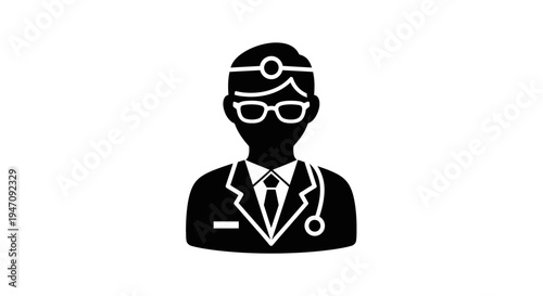 Flat design icon of doctor with stethoscope and head mirror