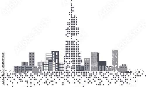 Modern City Skyline Pixel Art Style Urban Illustration