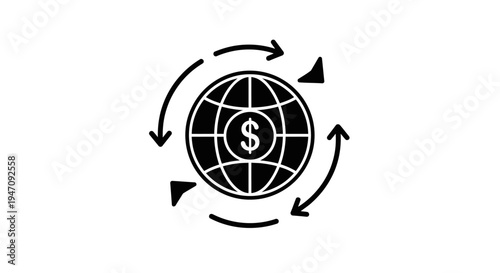 Global money flow and financial transaction cycle icon