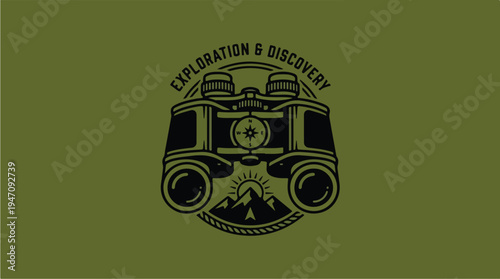 Vintage Binoculars Emblem for Exploration and Discovery.