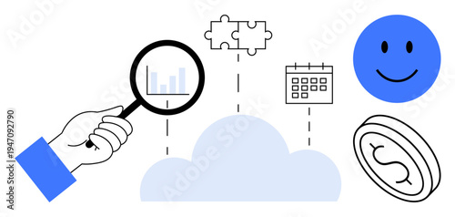 Cloud computing concept. Cloud computing with icons for data analysis, integration, and business efficiency. Cloud computing supports collaboration, productivity, and financial management. Applicable