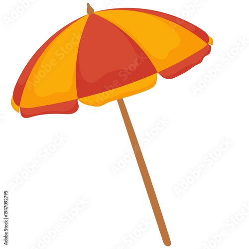 Flat vector illustration of beach umbrella. Summer parasol isolated element for seaside vacation, coastal travel design, beach accessories and resort graphics